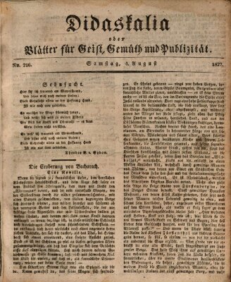 Didaskalia oder Blätter für Geist, Gemüth und Publizität (Didaskalia) Samstag 4. August 1827