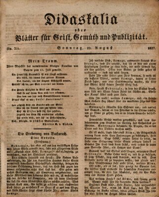 Didaskalia oder Blätter für Geist, Gemüth und Publizität (Didaskalia) Sonntag 19. August 1827