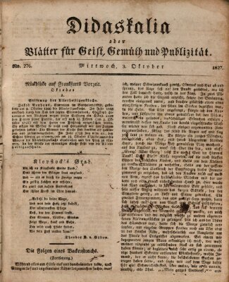 Didaskalia oder Blätter für Geist, Gemüth und Publizität (Didaskalia) Mittwoch 3. Oktober 1827