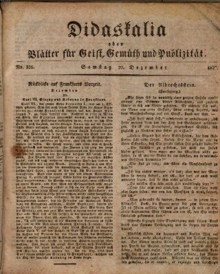 Didaskalia oder Blätter für Geist, Gemüth und Publizität (Didaskalia) Samstag 22. Dezember 1827