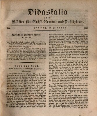 Didaskalia oder Blätter für Geist, Gemüth und Publizität (Didaskalia) Freitag 13. Februar 1829