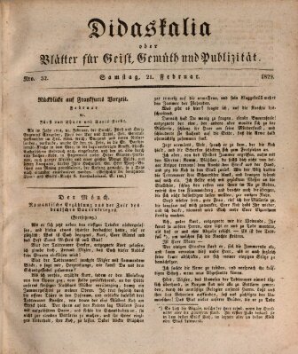 Didaskalia oder Blätter für Geist, Gemüth und Publizität (Didaskalia) Samstag 21. Februar 1829