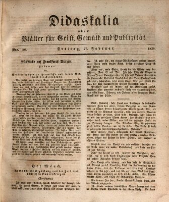 Didaskalia oder Blätter für Geist, Gemüth und Publizität (Didaskalia) Freitag 27. Februar 1829