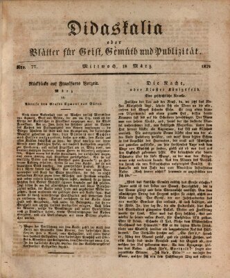 Didaskalia oder Blätter für Geist, Gemüth und Publizität (Didaskalia) Mittwoch 18. März 1829