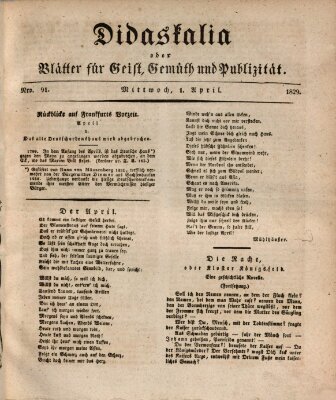 Didaskalia oder Blätter für Geist, Gemüth und Publizität (Didaskalia) Mittwoch 1. April 1829