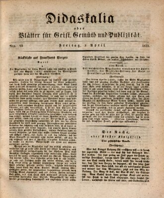 Didaskalia oder Blätter für Geist, Gemüth und Publizität (Didaskalia) Freitag 3. April 1829