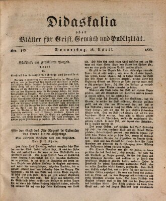 Didaskalia oder Blätter für Geist, Gemüth und Publizität (Didaskalia) Donnerstag 23. April 1829