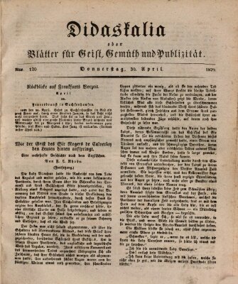 Didaskalia oder Blätter für Geist, Gemüth und Publizität (Didaskalia) Donnerstag 30. April 1829