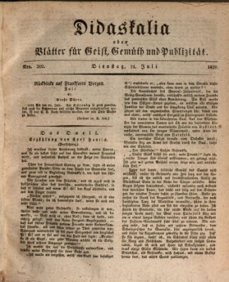 Didaskalia oder Blätter für Geist, Gemüth und Publizität (Didaskalia) Dienstag 21. Juli 1829