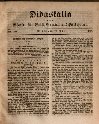 Didaskalia oder Blätter für Geist, Gemüth und Publizität (Didaskalia) Mittwoch 22. Juli 1829