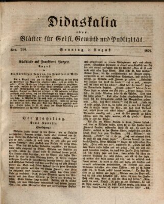 Didaskalia oder Blätter für Geist, Gemüth und Publizität (Didaskalia) Sonntag 2. August 1829