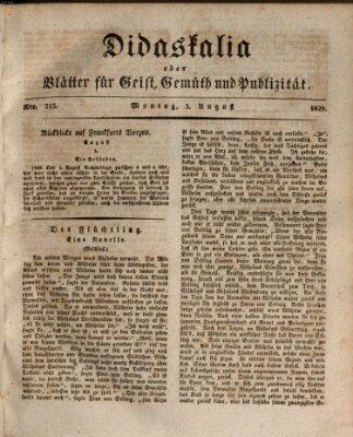 Didaskalia oder Blätter für Geist, Gemüth und Publizität (Didaskalia) Montag 3. August 1829