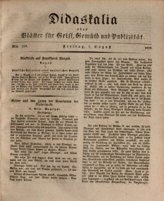 Didaskalia oder Blätter für Geist, Gemüth und Publizität (Didaskalia) Freitag 7. August 1829