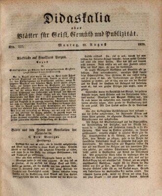 Didaskalia oder Blätter für Geist, Gemüth und Publizität (Didaskalia) Montag 10. August 1829