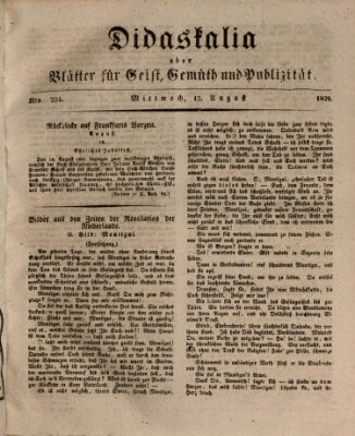 Didaskalia oder Blätter für Geist, Gemüth und Publizität (Didaskalia) Mittwoch 12. August 1829