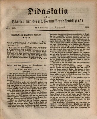 Didaskalia oder Blätter für Geist, Gemüth und Publizität (Didaskalia) Samstag 15. August 1829