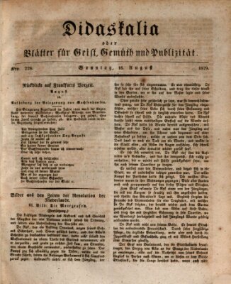 Didaskalia oder Blätter für Geist, Gemüth und Publizität (Didaskalia) Sonntag 16. August 1829