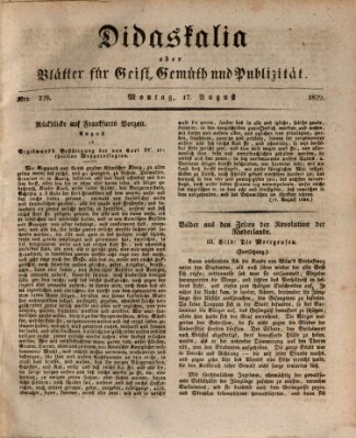 Didaskalia oder Blätter für Geist, Gemüth und Publizität (Didaskalia) Montag 17. August 1829