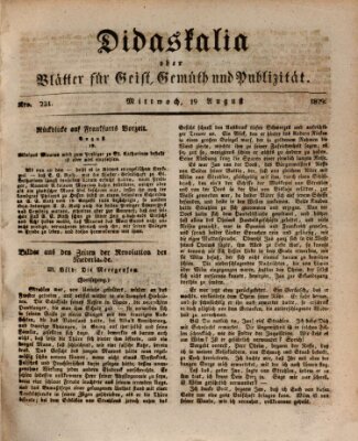 Didaskalia oder Blätter für Geist, Gemüth und Publizität (Didaskalia) Mittwoch 19. August 1829