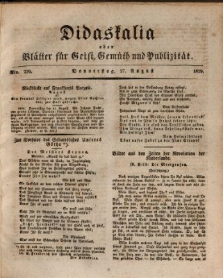 Didaskalia oder Blätter für Geist, Gemüth und Publizität (Didaskalia) Donnerstag 27. August 1829