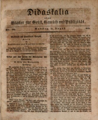 Didaskalia oder Blätter für Geist, Gemüth und Publizität (Didaskalia) Samstag 29. August 1829