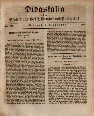 Didaskalia oder Blätter für Geist, Gemüth und Publizität (Didaskalia) Mittwoch 2. September 1829