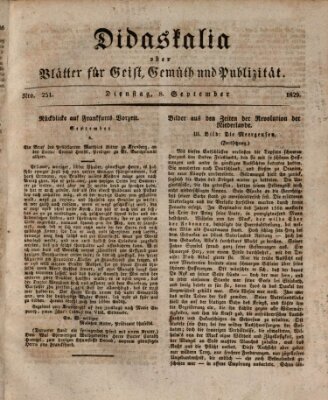 Didaskalia oder Blätter für Geist, Gemüth und Publizität (Didaskalia) Dienstag 8. September 1829