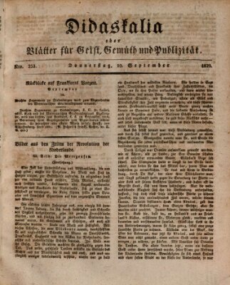 Didaskalia oder Blätter für Geist, Gemüth und Publizität (Didaskalia) Donnerstag 10. September 1829