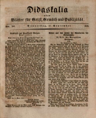 Didaskalia oder Blätter für Geist, Gemüth und Publizität (Didaskalia) Donnerstag 17. September 1829