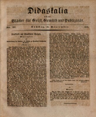 Didaskalia oder Blätter für Geist, Gemüth und Publizität (Didaskalia) Samstag 19. September 1829