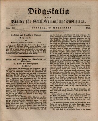 Didaskalia oder Blätter für Geist, Gemüth und Publizität (Didaskalia) Dienstag 22. September 1829