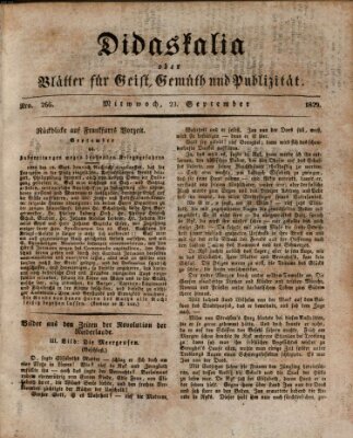 Didaskalia oder Blätter für Geist, Gemüth und Publizität (Didaskalia) Mittwoch 23. September 1829