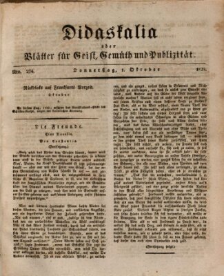 Didaskalia oder Blätter für Geist, Gemüth und Publizität (Didaskalia) Donnerstag 1. Oktober 1829
