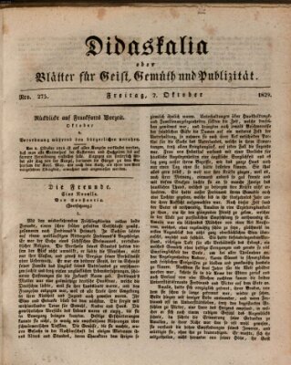 Didaskalia oder Blätter für Geist, Gemüth und Publizität (Didaskalia) Freitag 2. Oktober 1829