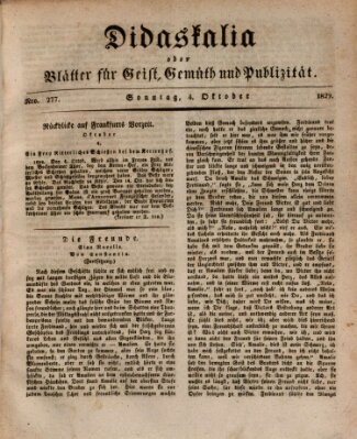 Didaskalia oder Blätter für Geist, Gemüth und Publizität (Didaskalia) Sonntag 4. Oktober 1829