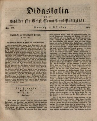 Didaskalia oder Blätter für Geist, Gemüth und Publizität (Didaskalia) Montag 5. Oktober 1829