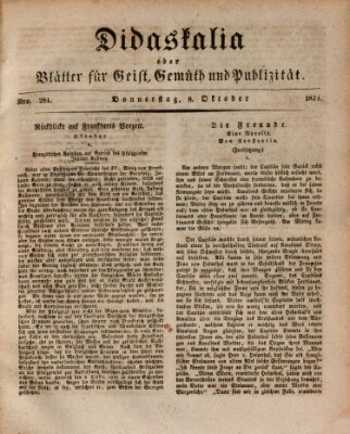 Didaskalia oder Blätter für Geist, Gemüth und Publizität (Didaskalia) Donnerstag 8. Oktober 1829