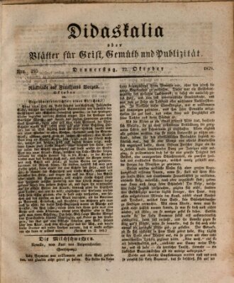 Didaskalia oder Blätter für Geist, Gemüth und Publizität (Didaskalia) Donnerstag 22. Oktober 1829