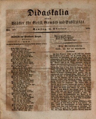 Didaskalia oder Blätter für Geist, Gemüth und Publizität (Didaskalia) Samstag 24. Oktober 1829