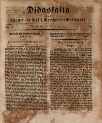 Didaskalia oder Blätter für Geist, Gemüth und Publizität (Didaskalia) Montag 9. November 1829