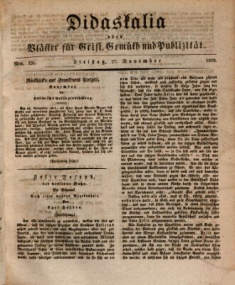 Didaskalia oder Blätter für Geist, Gemüth und Publizität (Didaskalia) Freitag 27. November 1829