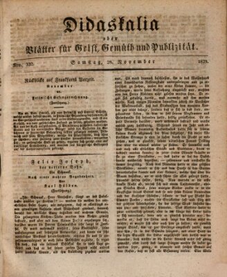 Didaskalia oder Blätter für Geist, Gemüth und Publizität (Didaskalia) Samstag 28. November 1829