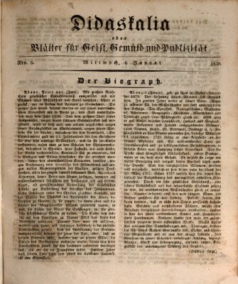 Didaskalia oder Blätter für Geist, Gemüth und Publizität (Didaskalia) Mittwoch 6. Januar 1830