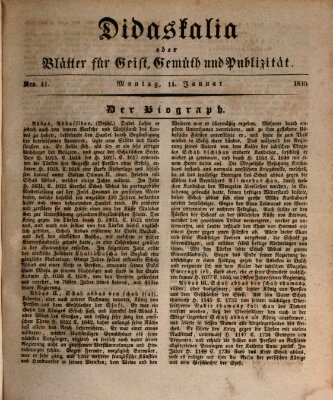 Didaskalia oder Blätter für Geist, Gemüth und Publizität (Didaskalia) Montag 11. Januar 1830