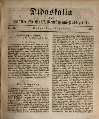 Didaskalia oder Blätter für Geist, Gemüth und Publizität (Didaskalia) Donnerstag 21. Januar 1830