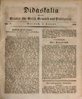 Didaskalia oder Blätter für Geist, Gemüth und Publizität (Didaskalia) Mittwoch 27. Januar 1830