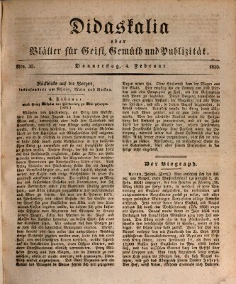 Didaskalia oder Blätter für Geist, Gemüth und Publizität (Didaskalia) Donnerstag 4. Februar 1830