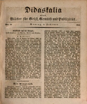 Didaskalia oder Blätter für Geist, Gemüth und Publizität (Didaskalia) Montag 8. Februar 1830