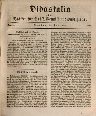 Didaskalia oder Blätter für Geist, Gemüth und Publizität (Didaskalia) Samstag 20. Februar 1830