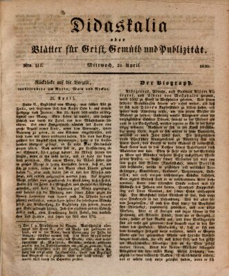 Didaskalia oder Blätter für Geist, Gemüth und Publizität (Didaskalia) Mittwoch 21. April 1830